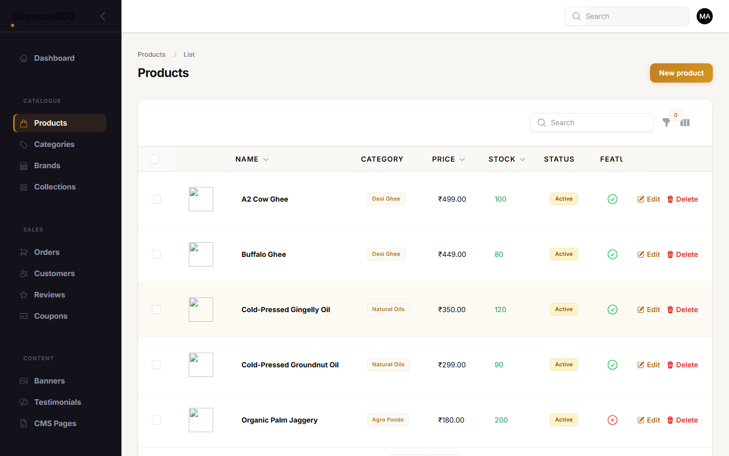 Admin product management
